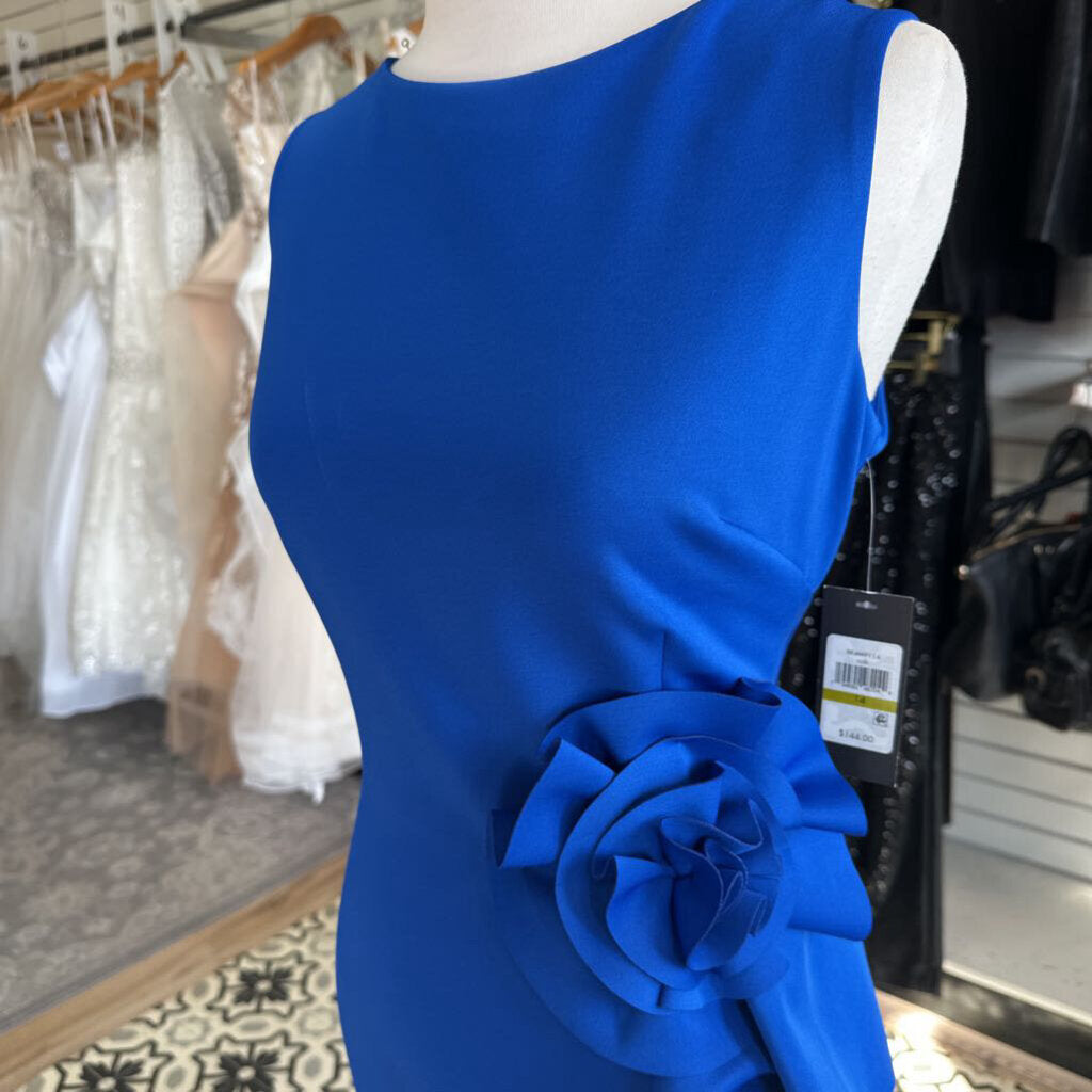 Jessica Howard Royal Blue Sleeveless Floral Detail Long Formal Dress 14