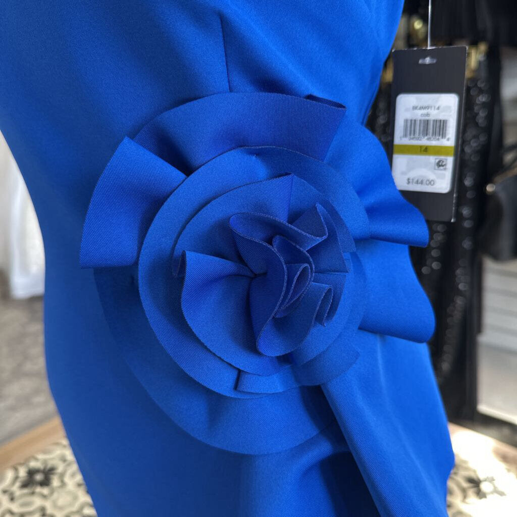 Jessica Howard Royal Blue Sleeveless Floral Detail Long Formal Dress 14