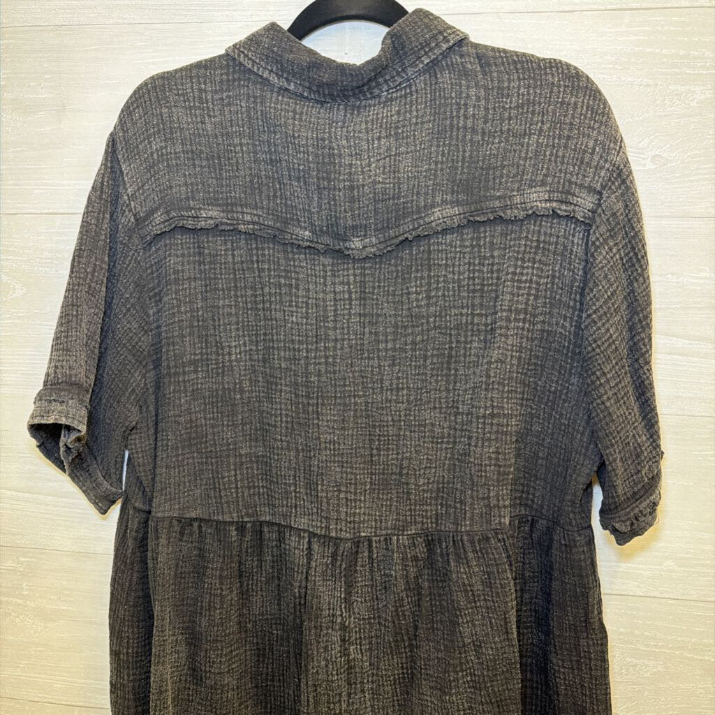 Umgee Grey Textured Short Sleeve Button Down Top Extra Large