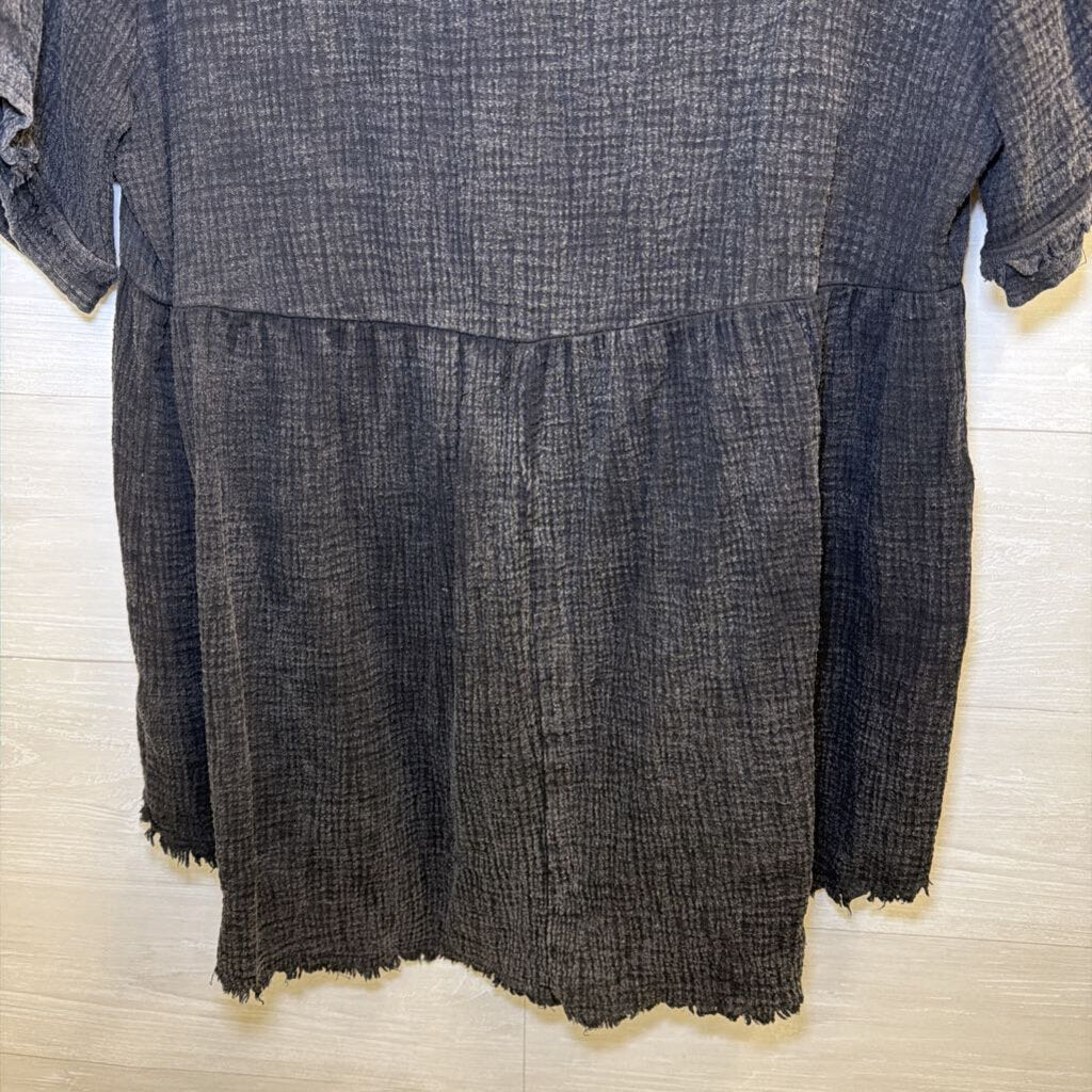 Umgee Grey Textured Short Sleeve Button Down Top Extra Large
