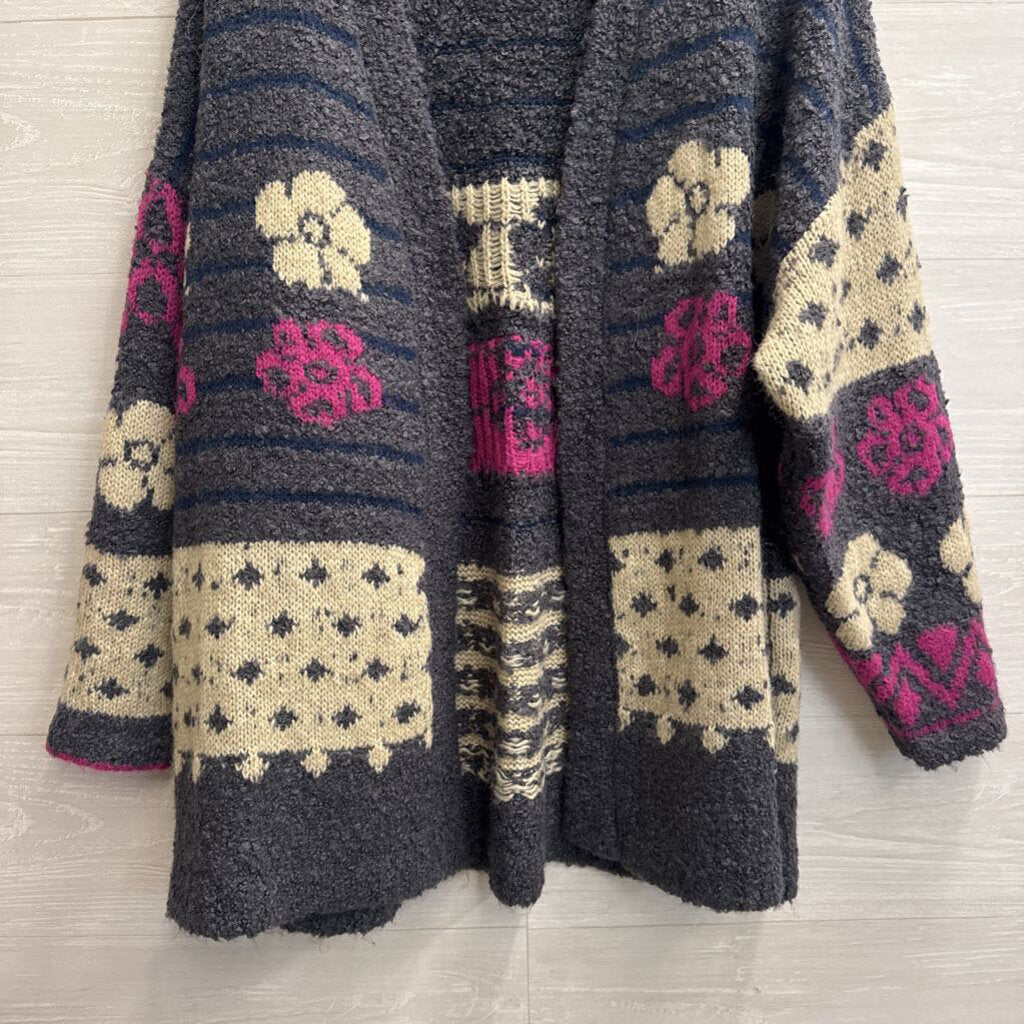Natural Life Grey/ Multi Soft Knit Open Front Sweater Small/ Medium