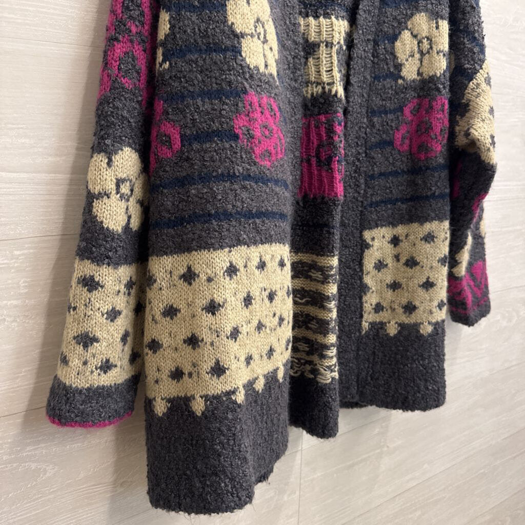 Natural Life Grey/ Multi Soft Knit Open Front Sweater Small/ Medium