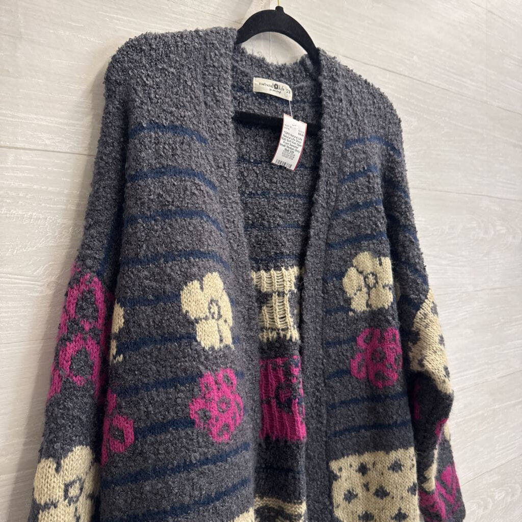 Natural Life Grey/ Multi Soft Knit Open Front Sweater Small/ Medium