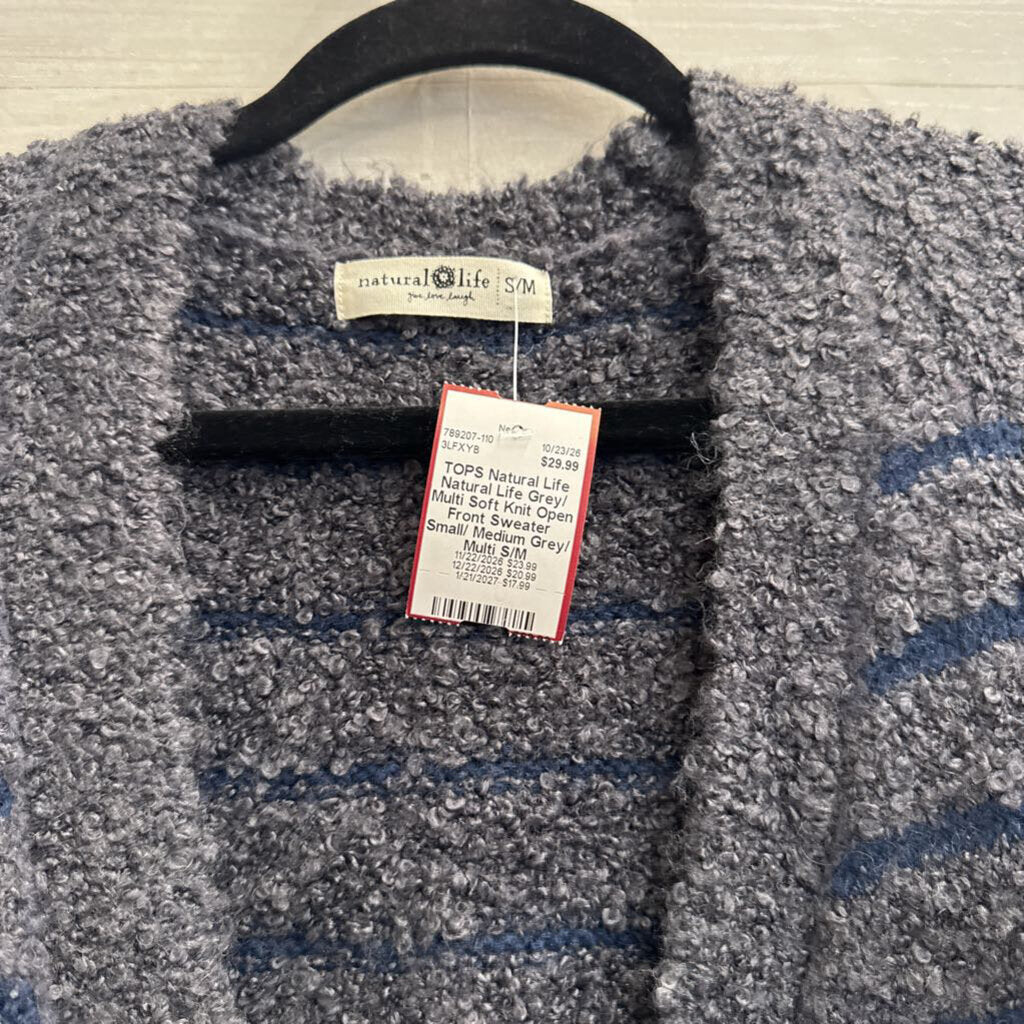 Natural Life Grey/ Multi Soft Knit Open Front Sweater Small/ Medium