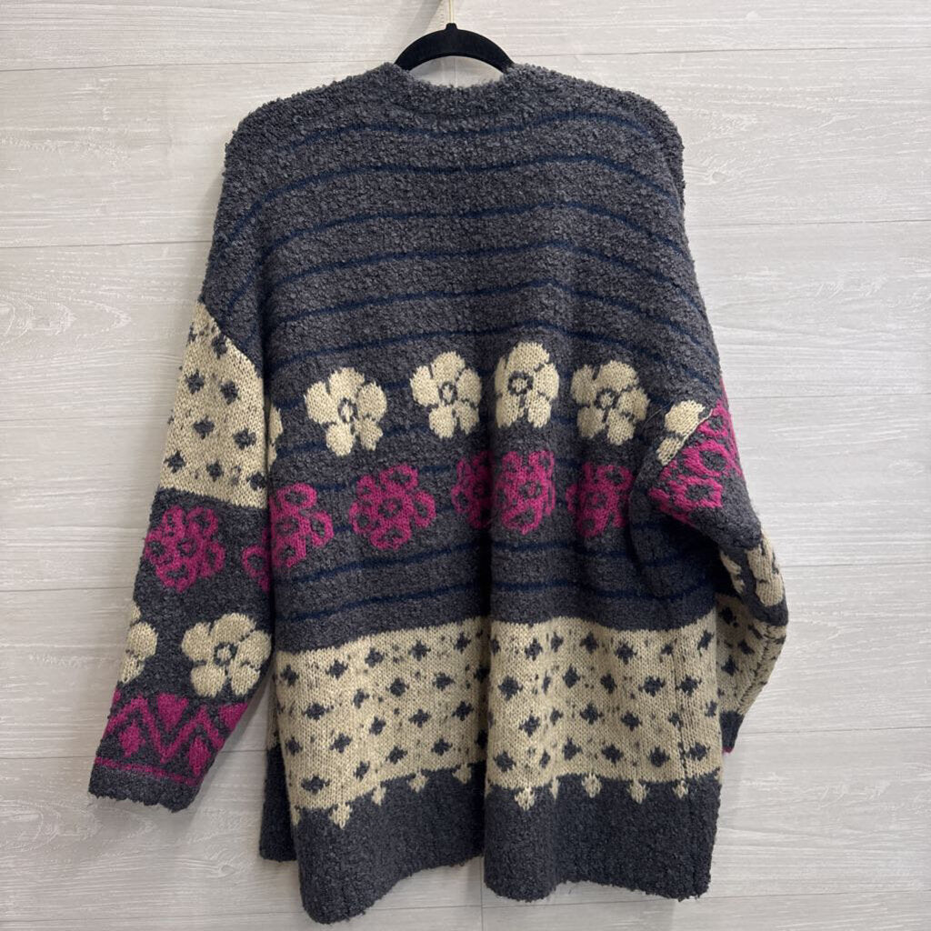 Natural Life Grey/ Multi Soft Knit Open Front Sweater Small/ Medium