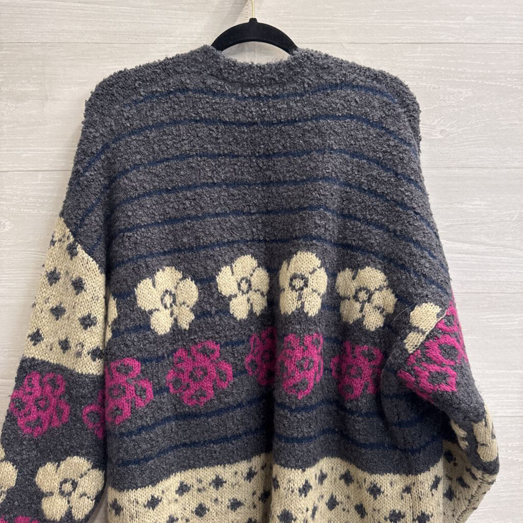 Natural Life Grey/ Multi Soft Knit Open Front Sweater Small/ Medium