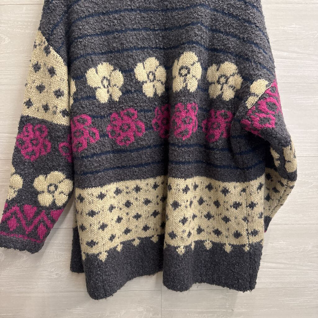 Natural Life Grey/ Multi Soft Knit Open Front Sweater Small/ Medium