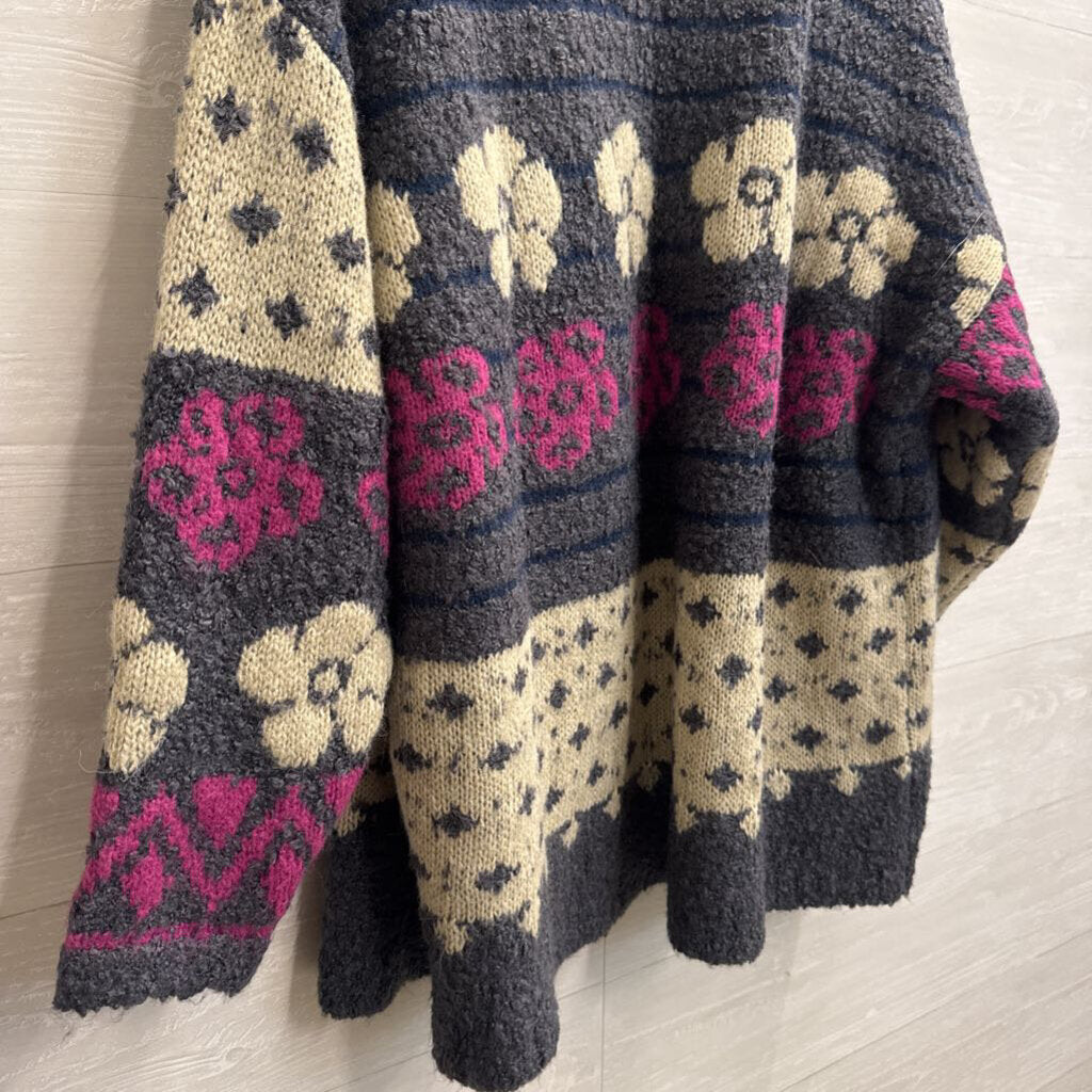 Natural Life Grey/ Multi Soft Knit Open Front Sweater Small/ Medium