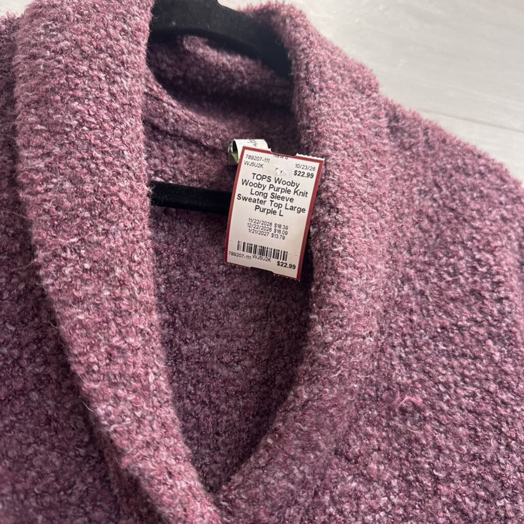 Wooby Purple Knit Long Sleeve Sweater Top Large