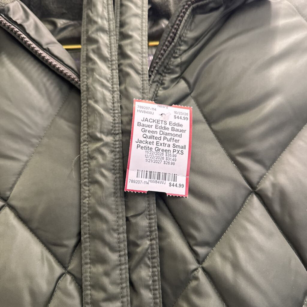 Eddie Bauer Green Diamond Quilted Puffer Jacket Extra Small Petite