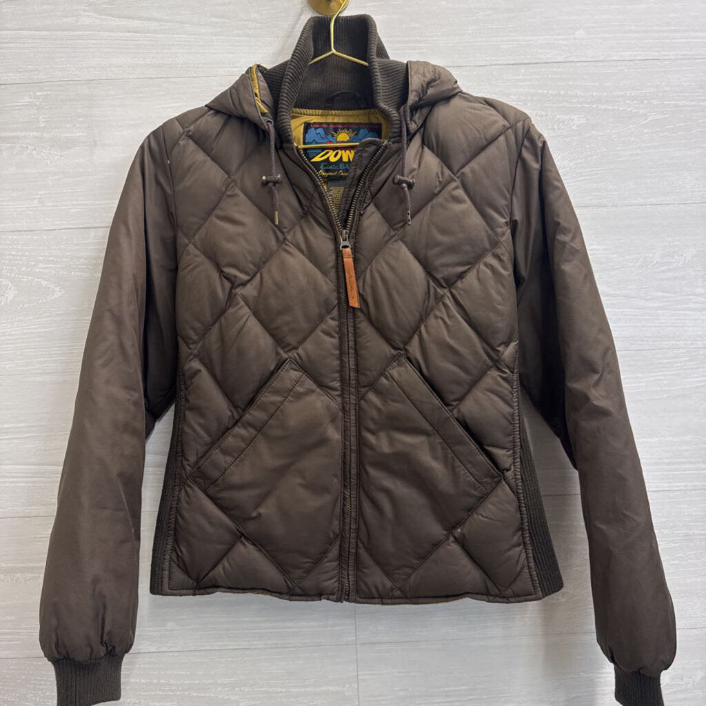 Eddie Bauer Bauer Down Brown Quilted Down Hooded Bomber Jacket Medium