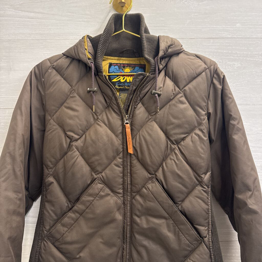 Eddie Bauer Bauer Down Brown Quilted Down Hooded Bomber Jacket Medium