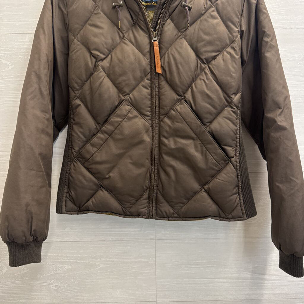 Eddie Bauer Bauer Down Brown Quilted Down Hooded Bomber Jacket Medium