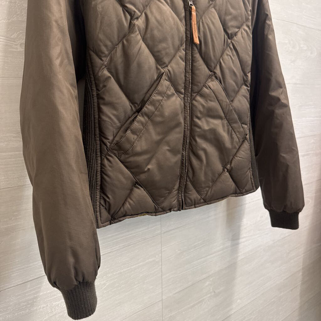 Eddie Bauer Bauer Down Brown Quilted Down Hooded Bomber Jacket Medium