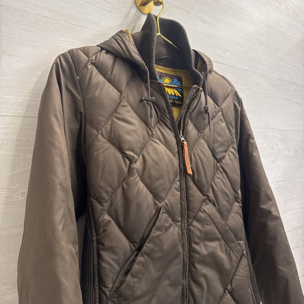 Eddie Bauer Bauer Down Brown Quilted Down Hooded Bomber Jacket Medium