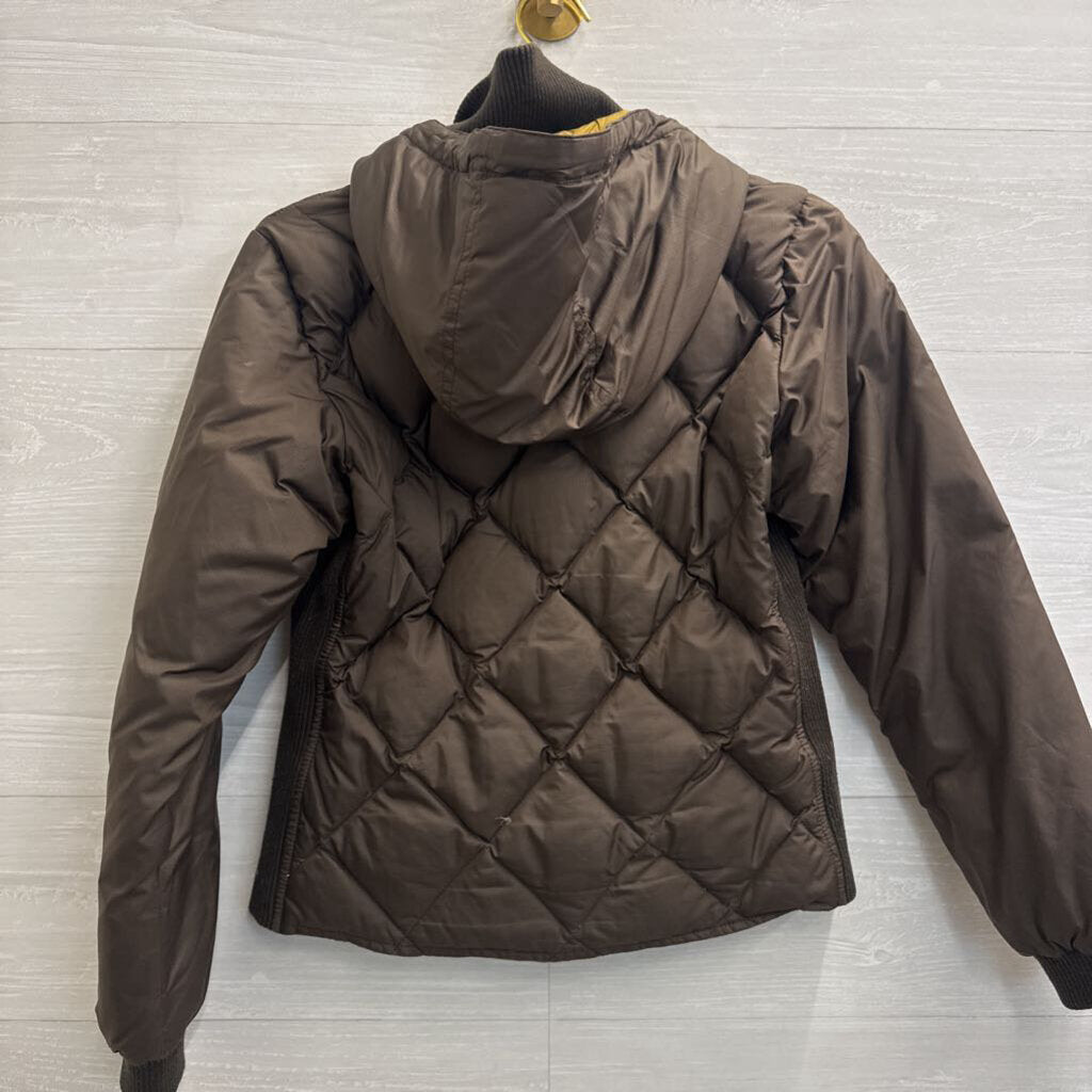 Eddie Bauer Bauer Down Brown Quilted Down Hooded Bomber Jacket Medium