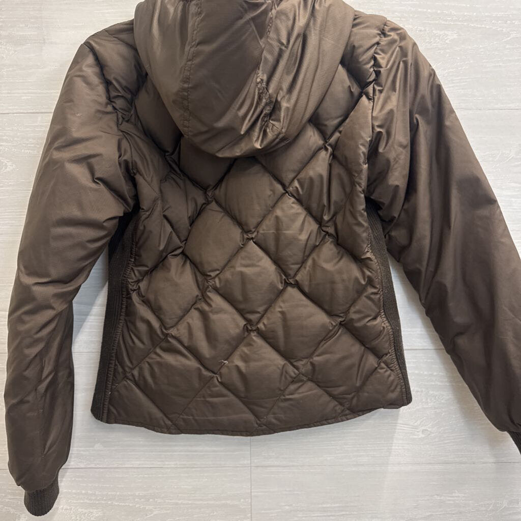 Eddie Bauer Bauer Down Brown Quilted Down Hooded Bomber Jacket Medium