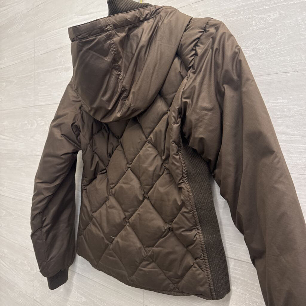 Eddie Bauer Bauer Down Brown Quilted Down Hooded Bomber Jacket Medium