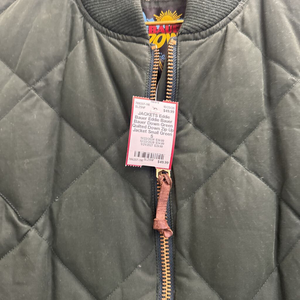 Eddie Bauer Bauer Down Green Quilted Down Zip Up Jacket Small