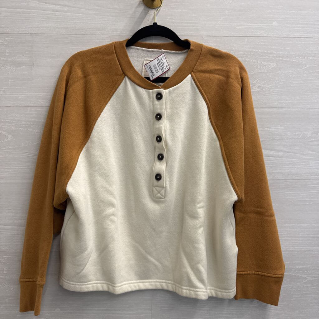 MWL Cream/ Brown Henley Long Sleeve Top Medium