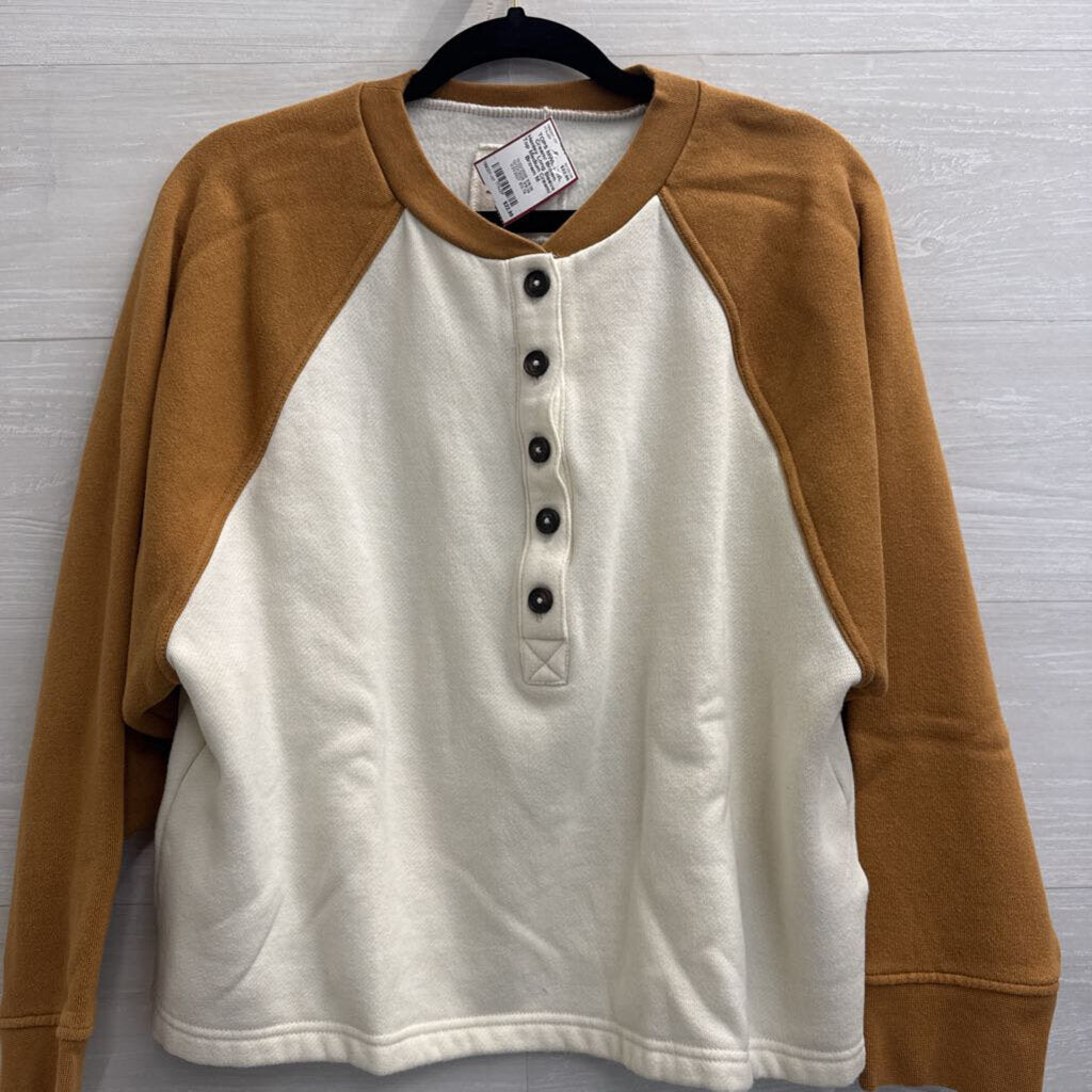 MWL Cream/ Brown Henley Long Sleeve Top Medium