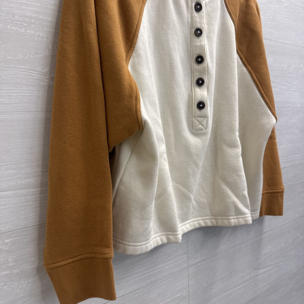 MWL Cream/ Brown Henley Long Sleeve Top Medium