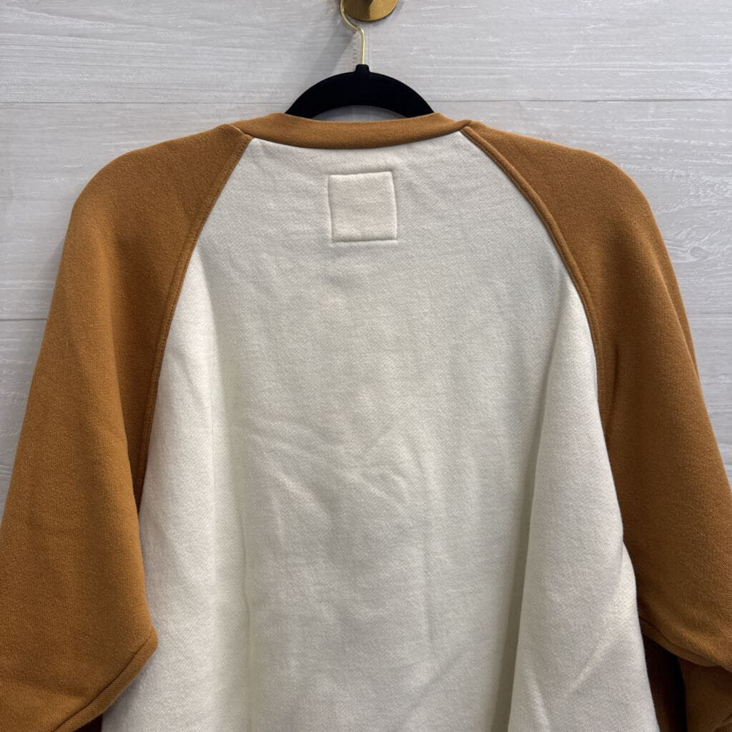 MWL Cream/ Brown Henley Long Sleeve Top Medium