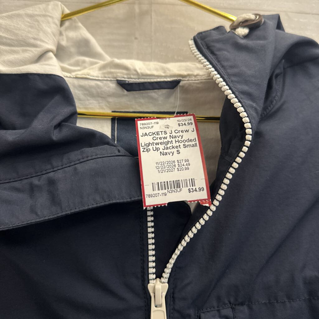 J Crew Navy Lightweight Hooded Zip Up Jacket Small