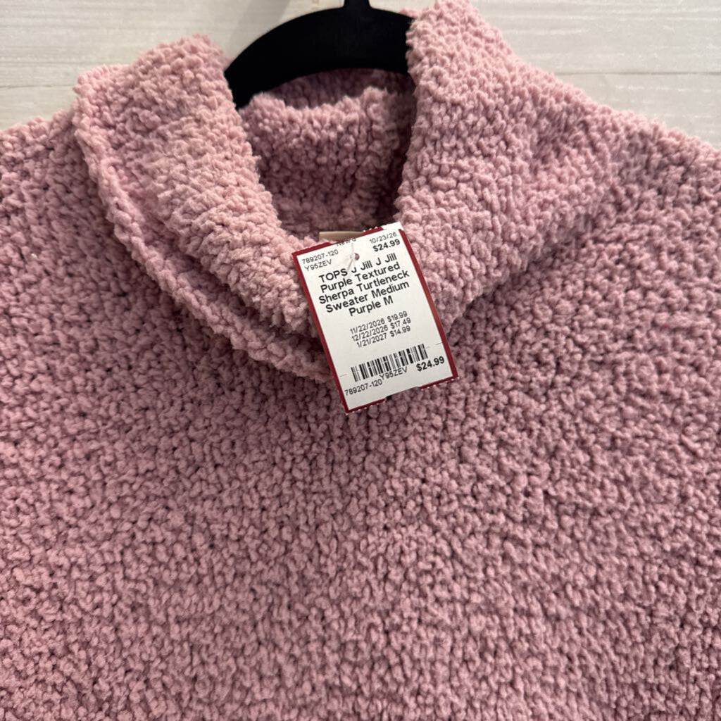 J Jill Purple Textured Sherpa Turtleneck Sweater Medium