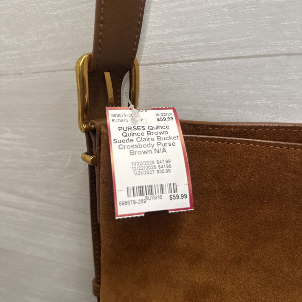 Quince Brown Suede Claire Bucket Crossbody Purse