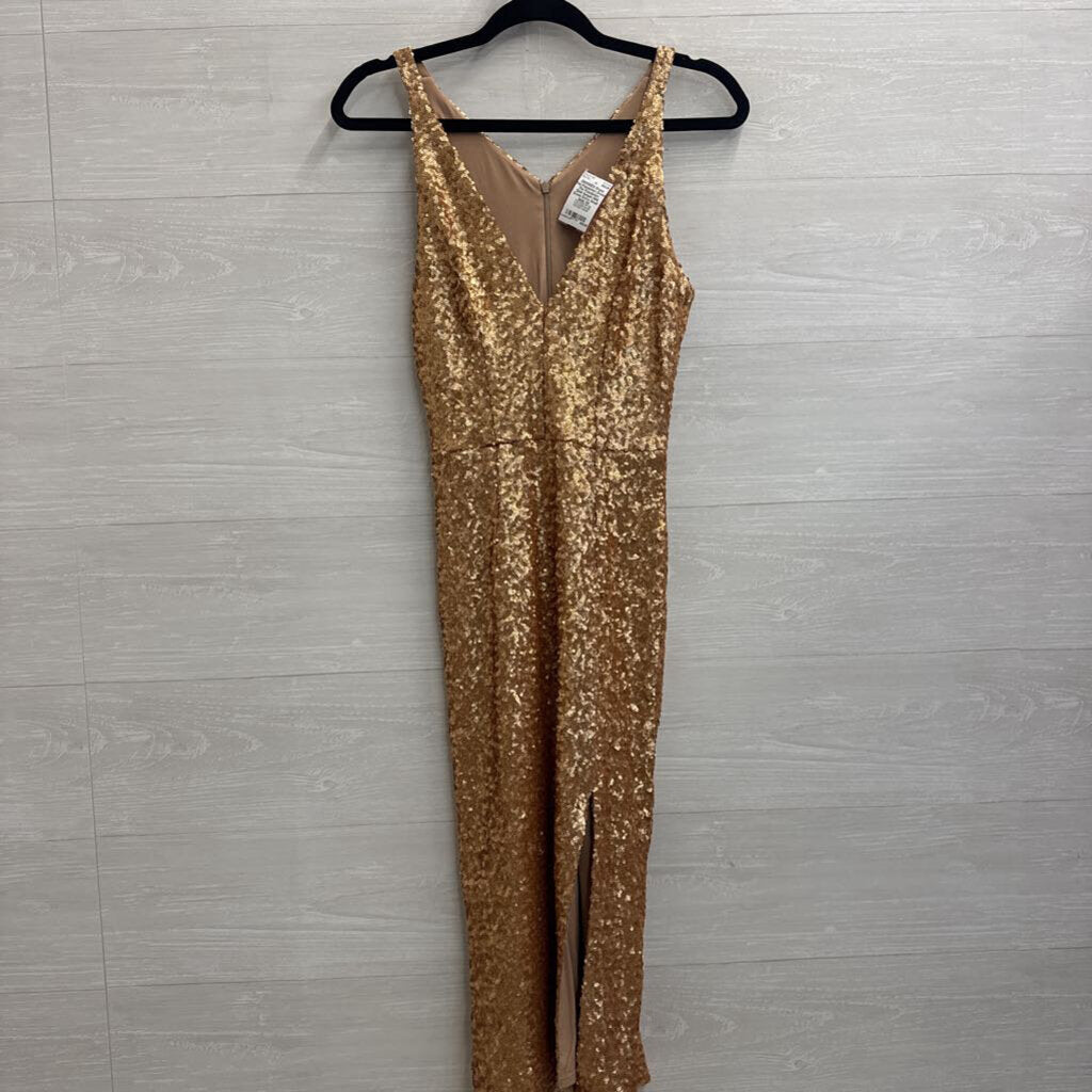 Dress The Population Gold Sequin Midi Dress Extra Small