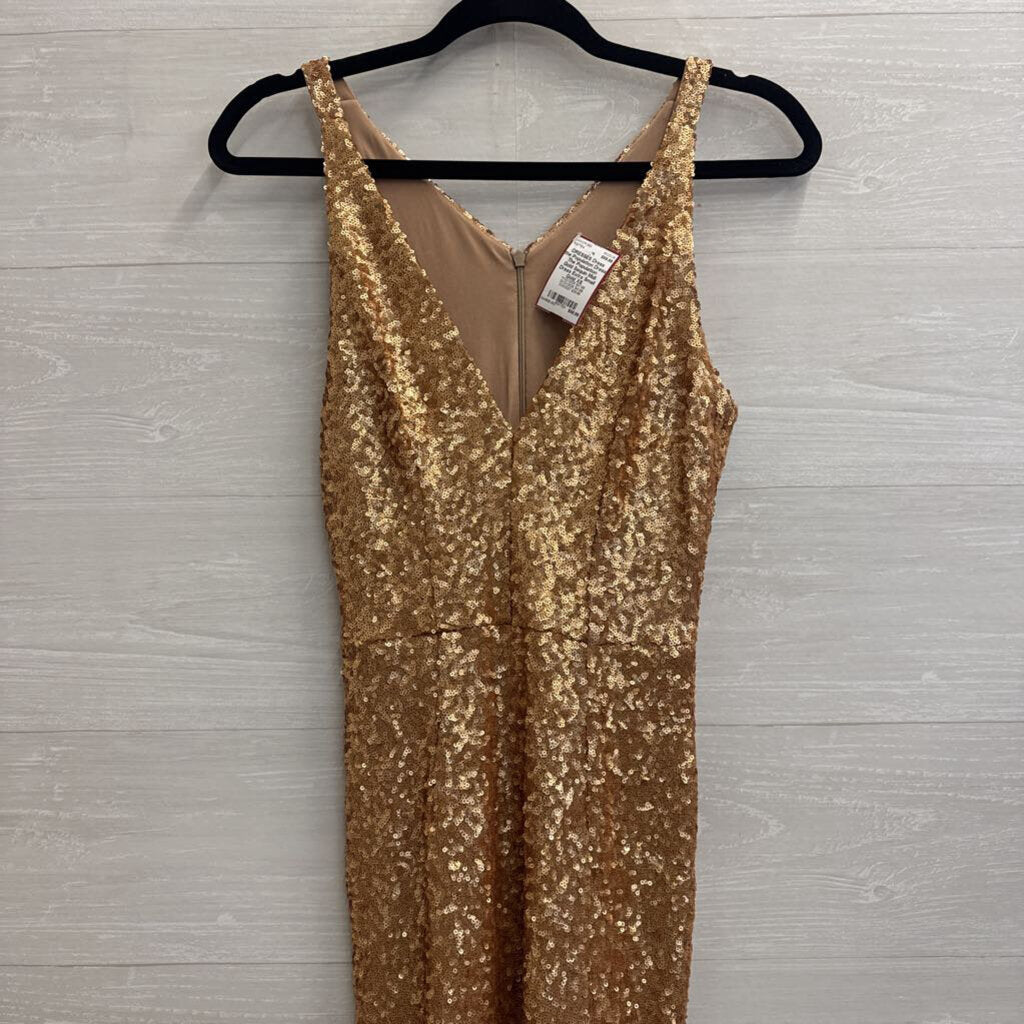 Dress The Population Gold Sequin Midi Dress Extra Small
