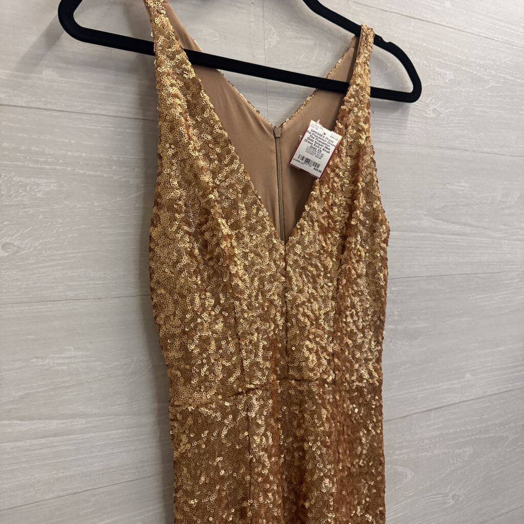 Dress The Population Gold Sequin Midi Dress Extra Small