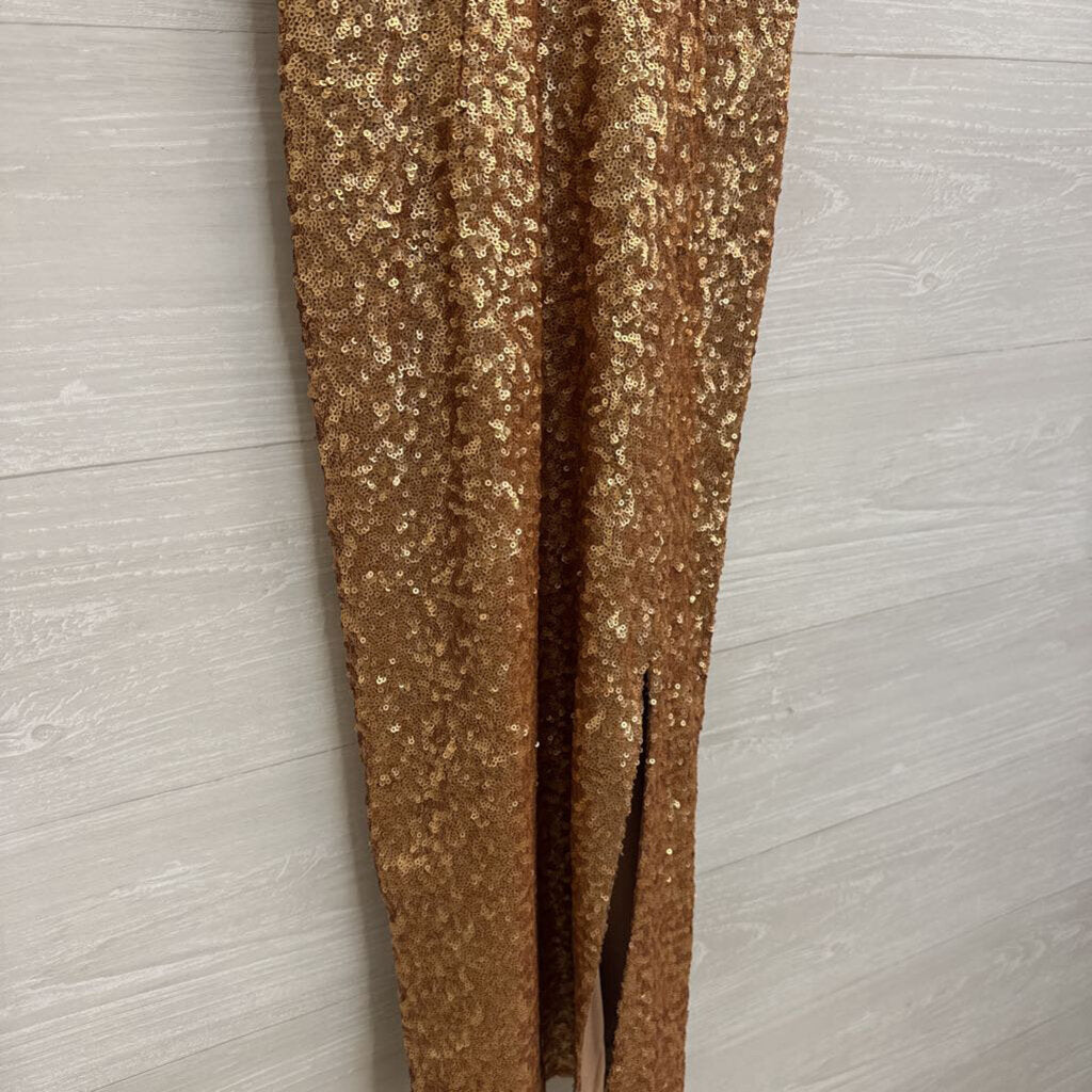 Dress The Population Gold Sequin Midi Dress Extra Small