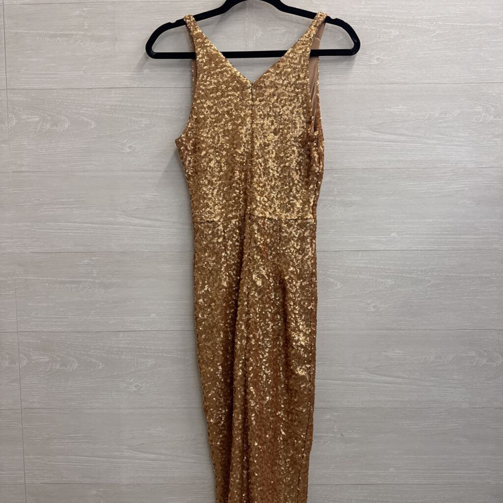 Dress The Population Gold Sequin Midi Dress Extra Small