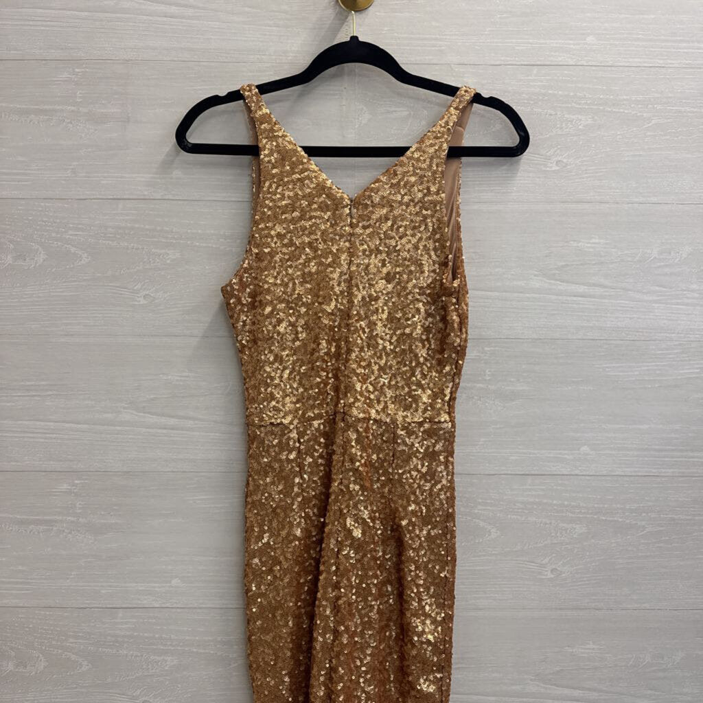 Dress The Population Gold Sequin Midi Dress Extra Small