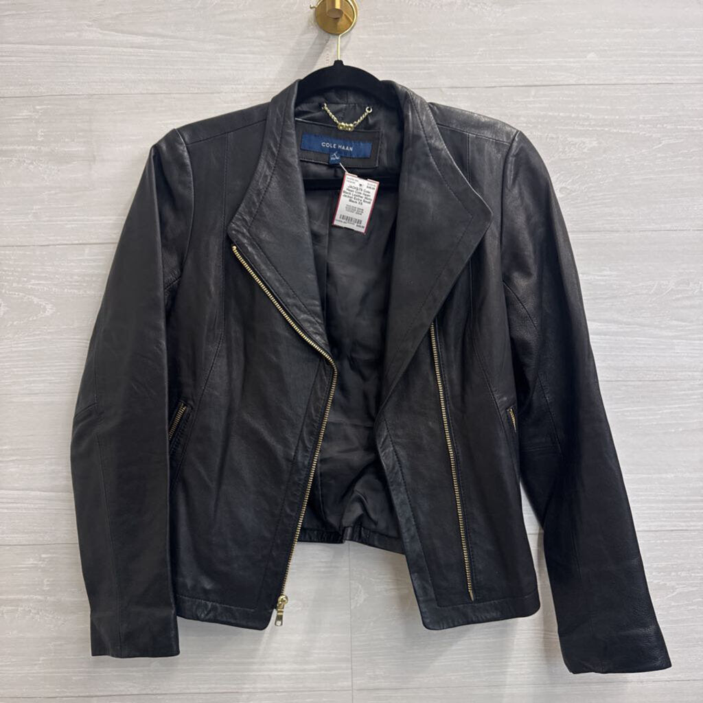 Cole Haan Black Leather Moto Jacket Extra Small