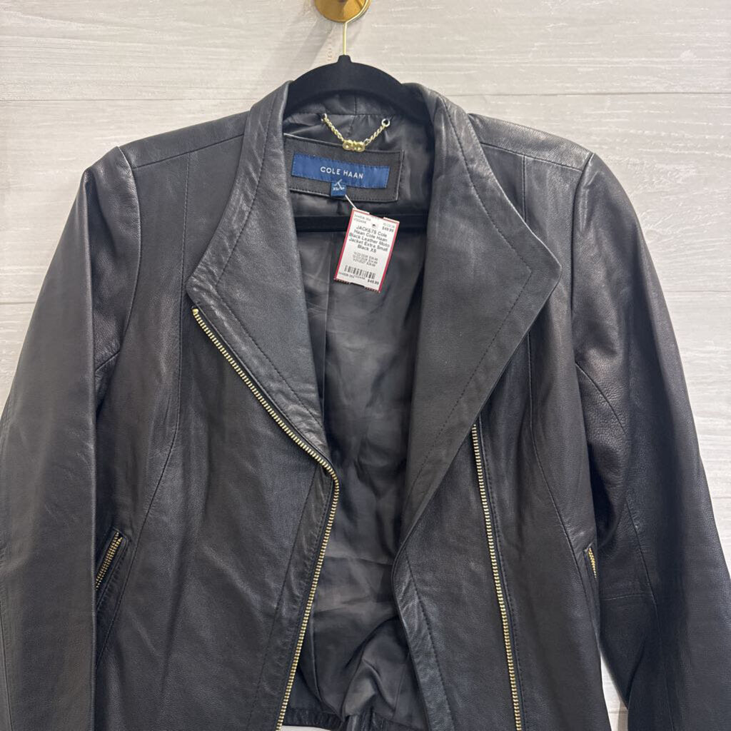 Cole Haan Black Leather Moto Jacket Extra Small