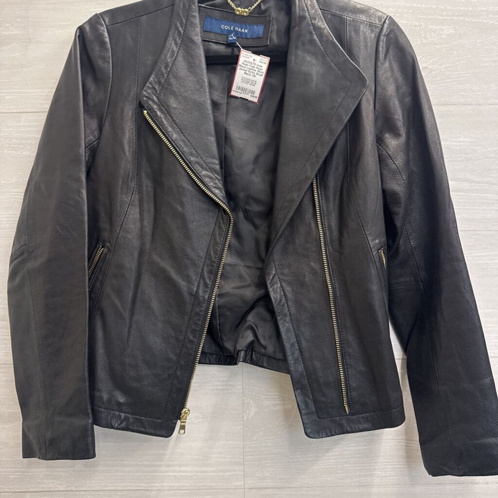 Cole Haan Black Leather Moto Jacket Extra Small