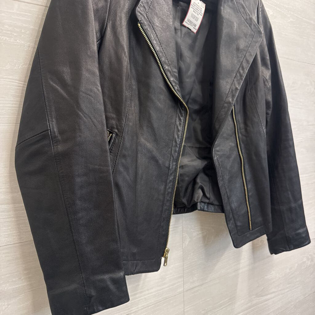 Cole Haan Black Leather Moto Jacket Extra Small