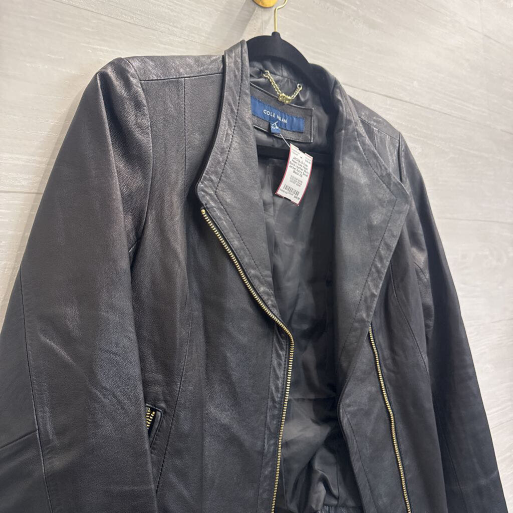 Cole Haan Black Leather Moto Jacket Extra Small