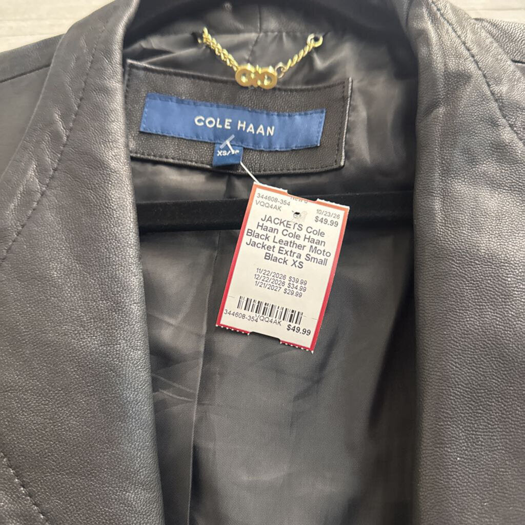 Cole Haan Black Leather Moto Jacket Extra Small
