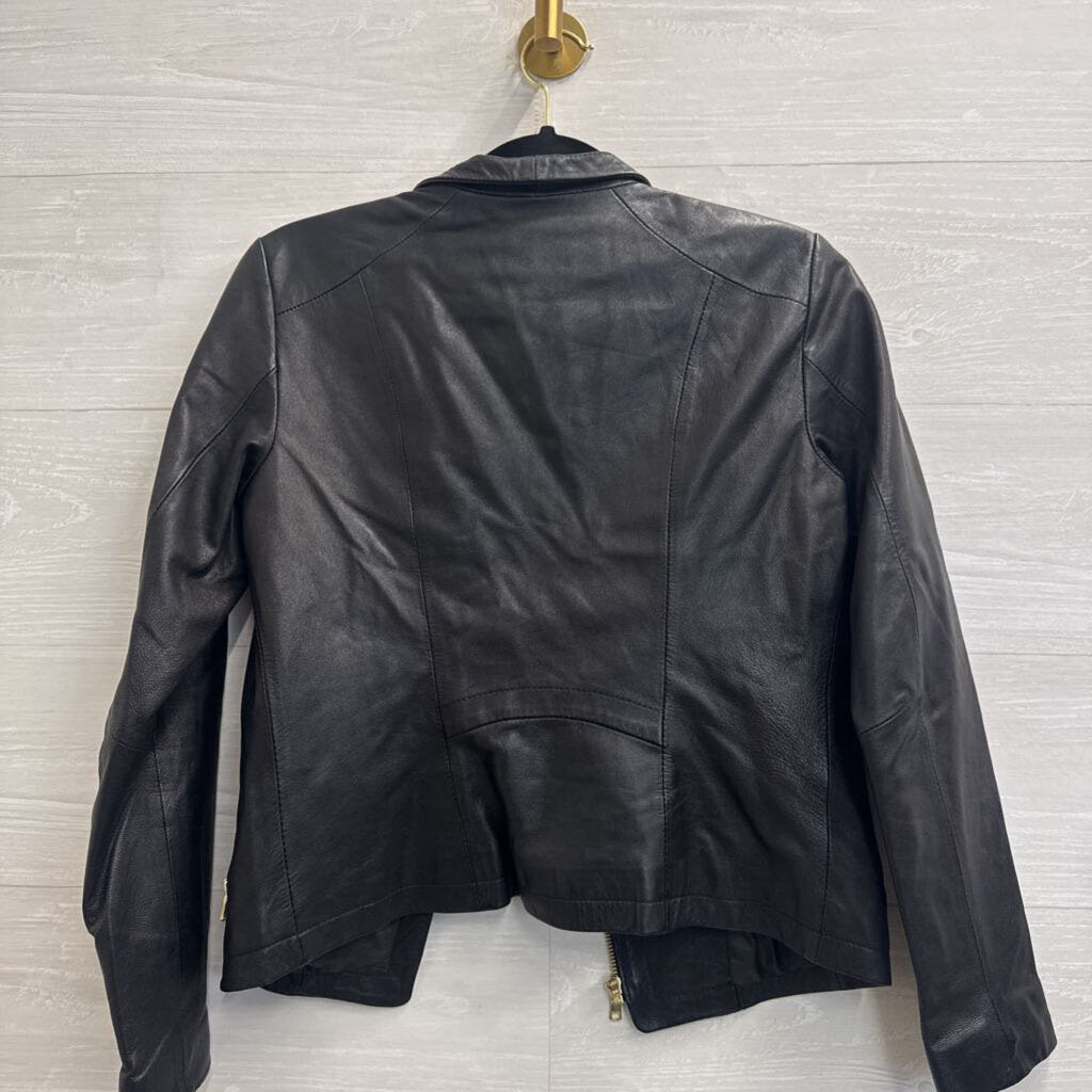 Cole Haan Black Leather Moto Jacket Extra Small