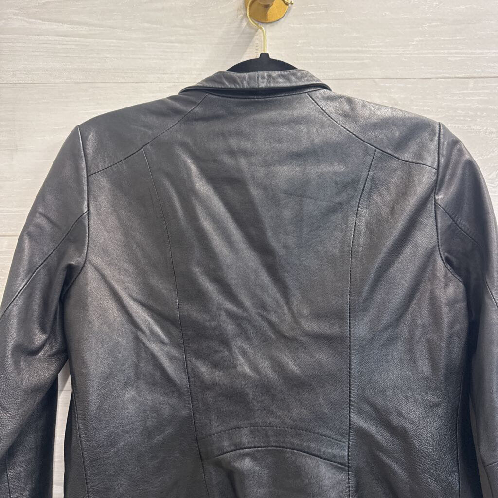 Cole Haan Black Leather Moto Jacket Extra Small