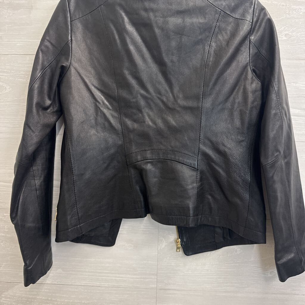 Cole Haan Black Leather Moto Jacket Extra Small