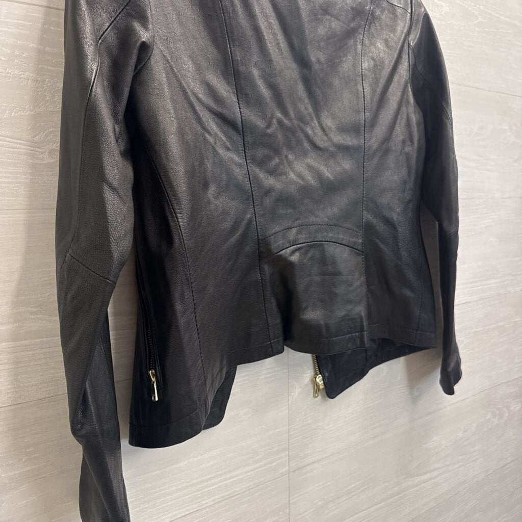Cole Haan Black Leather Moto Jacket Extra Small