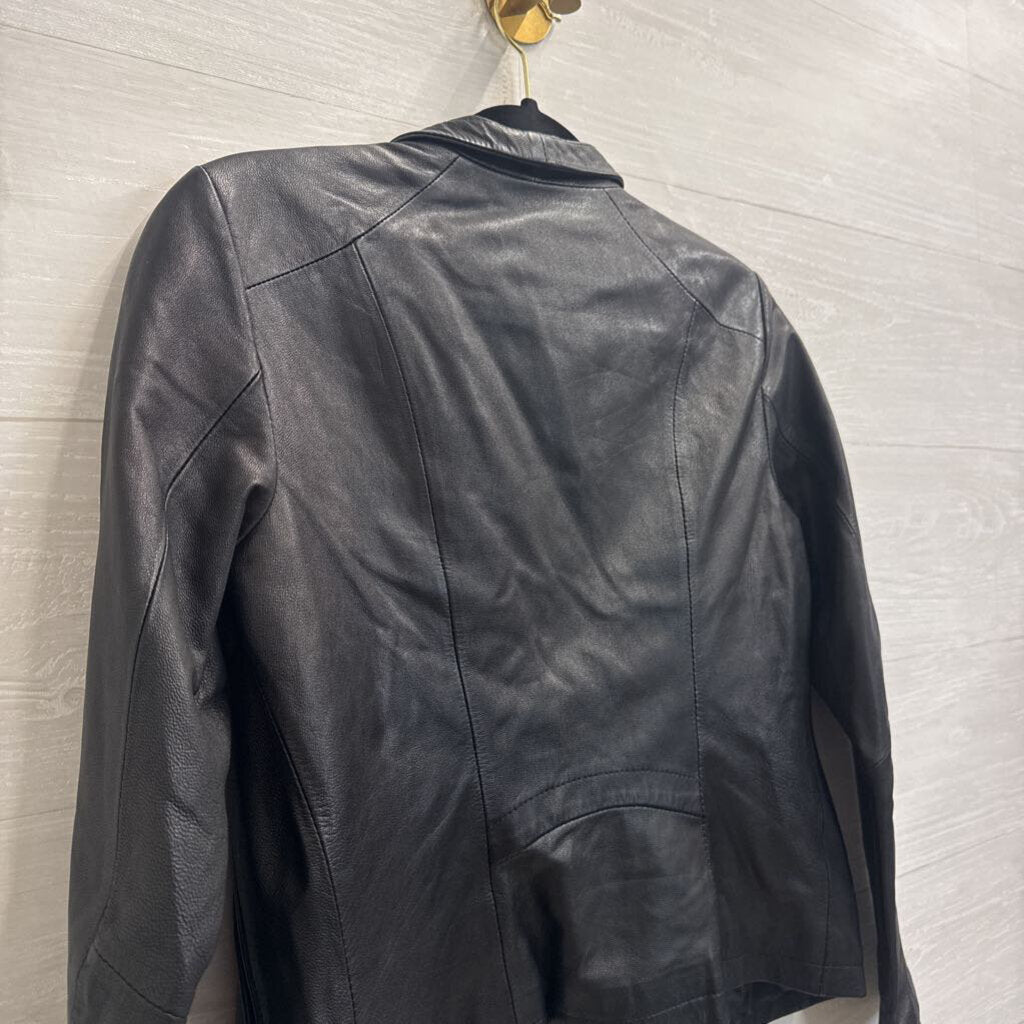 Cole Haan Black Leather Moto Jacket Extra Small