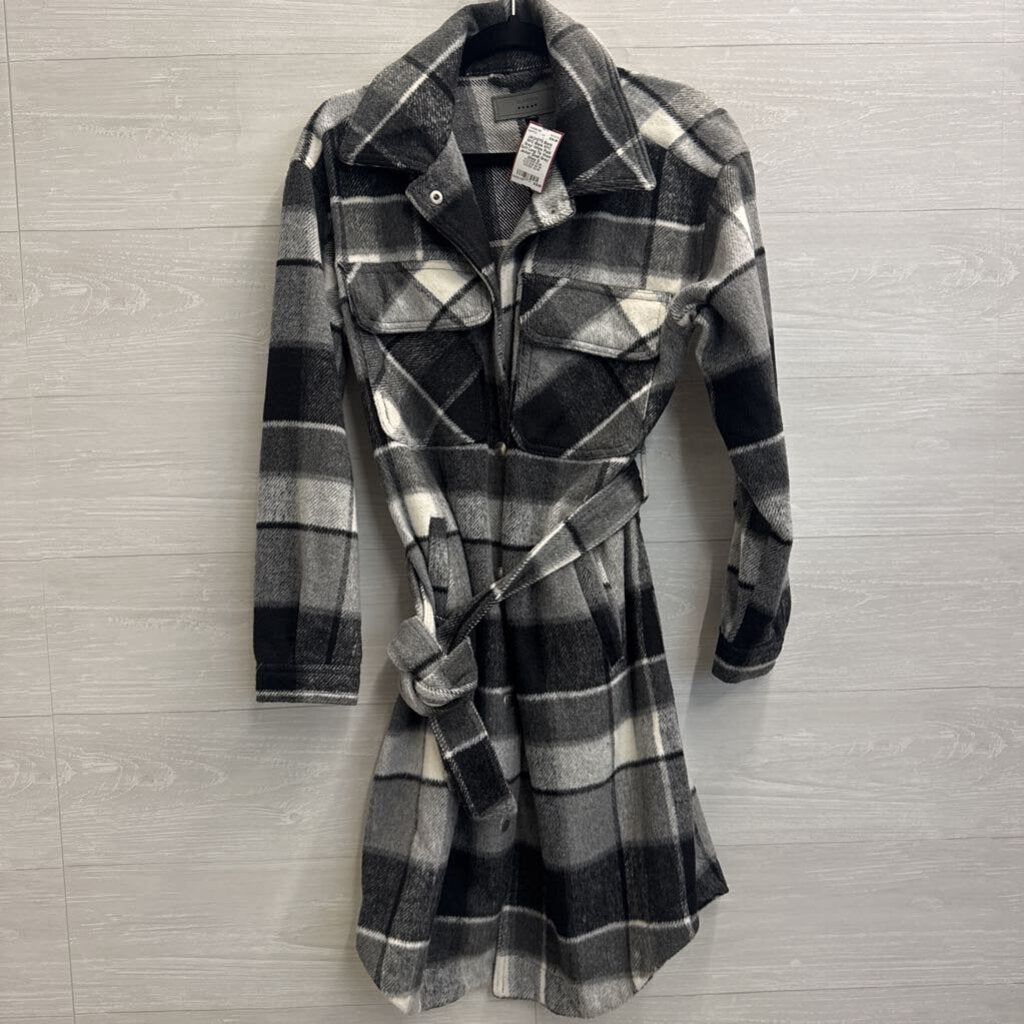 Blank NYC Grey/ White Plaid Soft Long Tie Waist Jacket Small