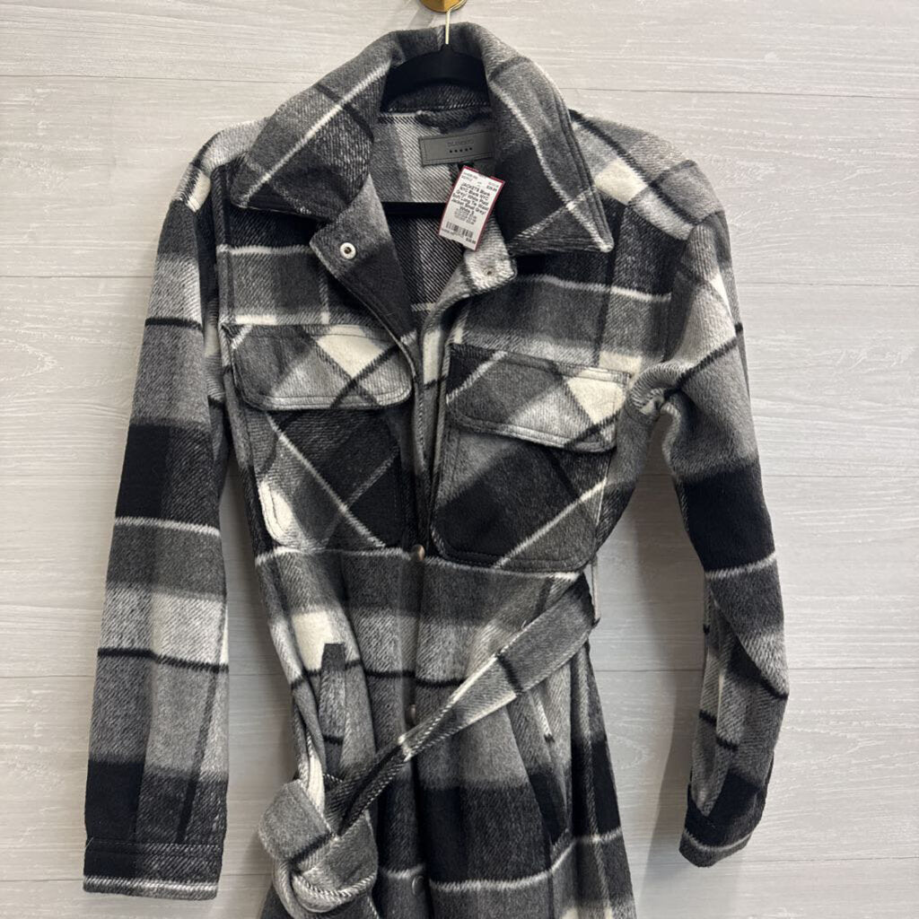 Blank NYC Grey/ White Plaid Soft Long Tie Waist Jacket Small