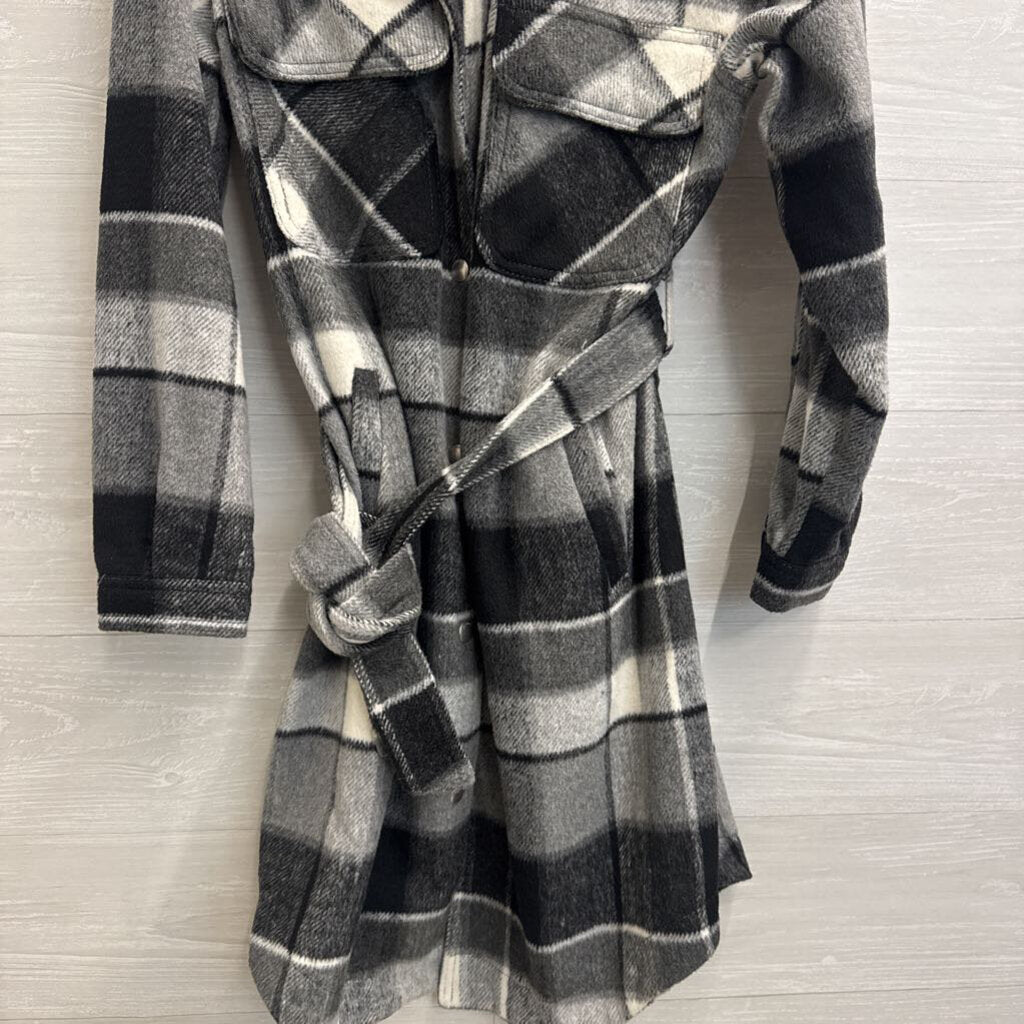 Blank NYC Grey/ White Plaid Soft Long Tie Waist Jacket Small